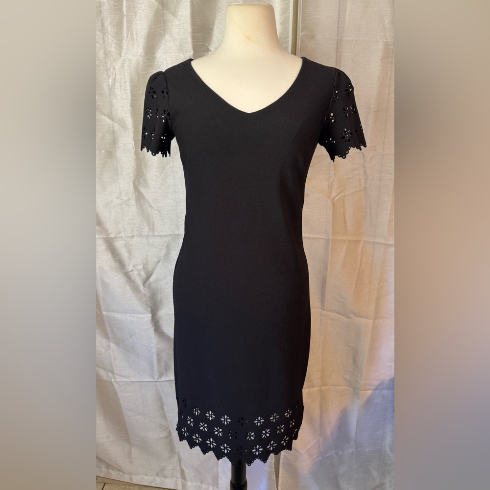 Roz & Ali Black Midi Dress with Eyelet Details